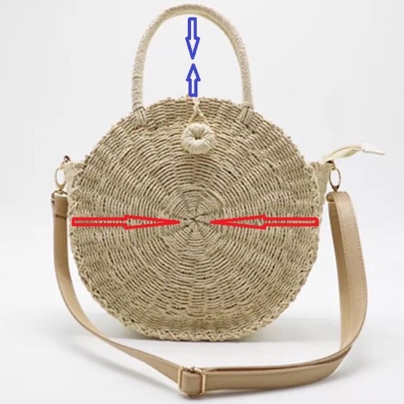 LAST 1❤️TRENDY ROUND LINED STRAW TOTE BAG - Picture 2 of 7